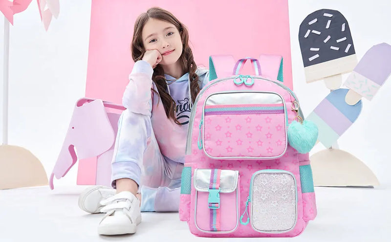 Kit Mochila Escolar Infantil Coração Encantado com Chaveiro