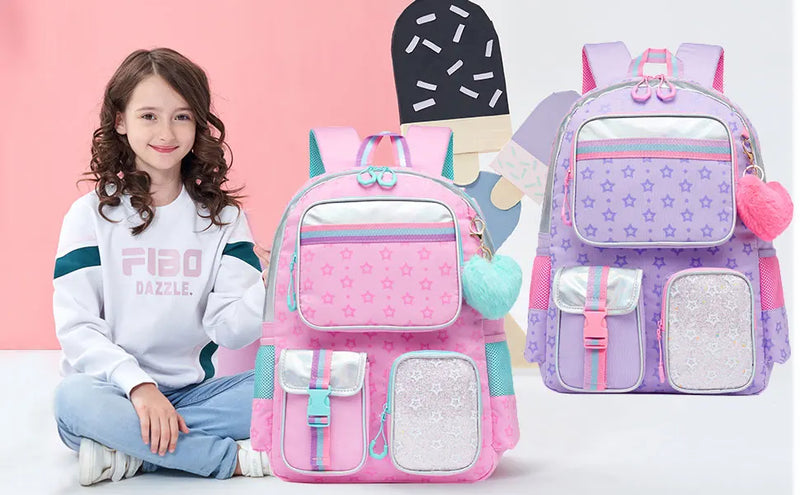 Kit Mochila Escolar Infantil Coração Encantado com Chaveiro